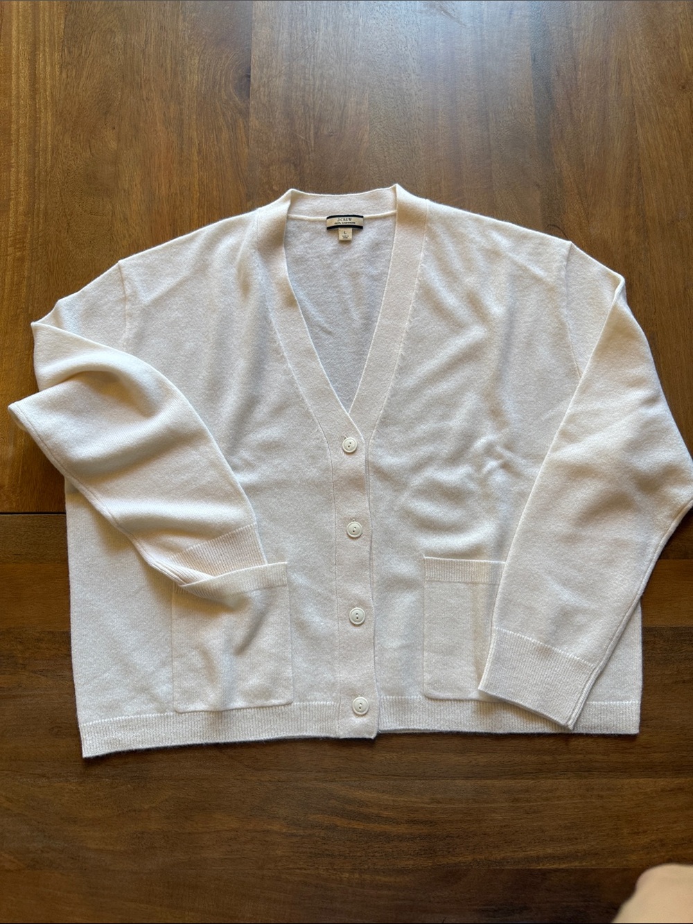 Women's J.Crew 100% Cashmere Cream Button-Front V-Neck Cardigan Sweater